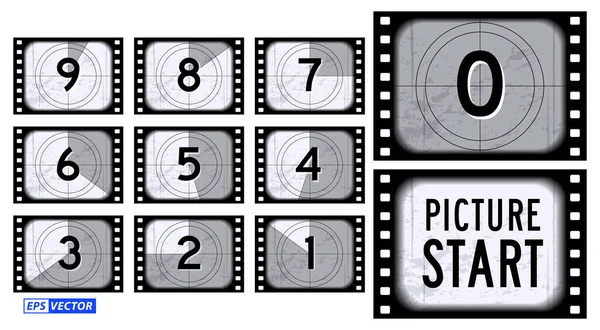 Set Van Film Countdown Frame Geïsoleerd Creatief Afgeteld Nummers Vintage — Stockvector