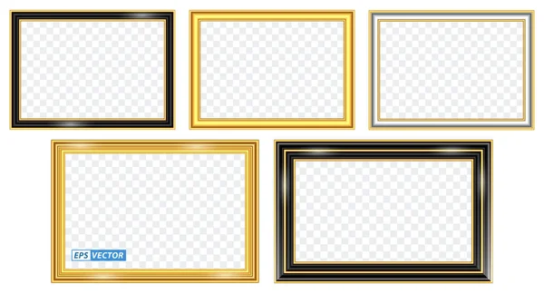 Set Van Realistische Gouden Frame Sjabloon Geïsoleerd Goud Houten Frame — Stockvector