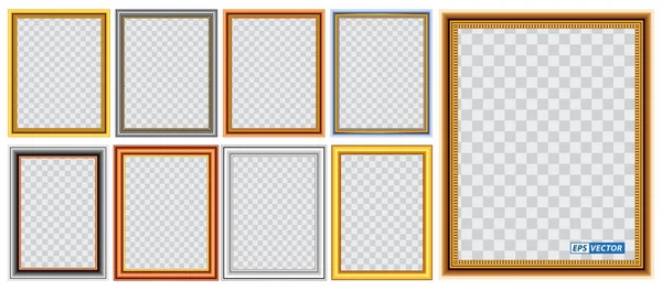 一套逼真的金相框模板隔离或金相框复古风格或老式金相框模型 Eps向量 — 图库矢量图片