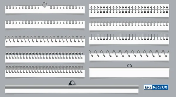 Sada Realistických Spirálových Listů Papíru Nebo Kalendáře Spirálového Drátu Nebo — Stockový vektor