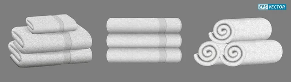 Set Von Realistischen Weißen Handtuch Isoliert Oder Gestapelt Handtuch Für — Stockvektor