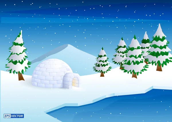 Ρεαλιστικό Θόλο Ιγκλού Ιγκλού Πάγο Σπίτι Στυλ Κινουμένων Σχεδίων Χιόνι — Διανυσματικό Αρχείο