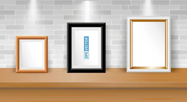 Conjunto Marco Fotos Blanco Realista Mesa Marco Imagen Blanco Con — Vector de stock