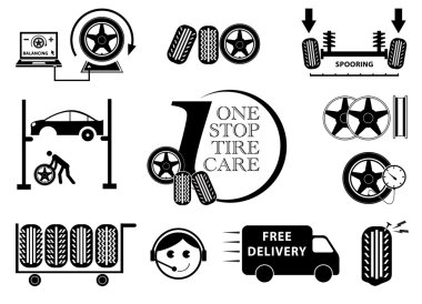 Tire Car service maintenance icon set clipart