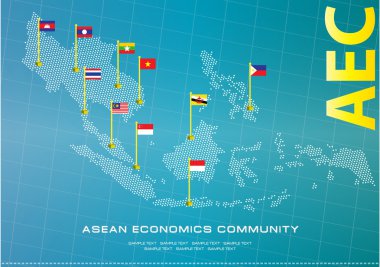 ASEAN harita stil illüstrasyon noktalı