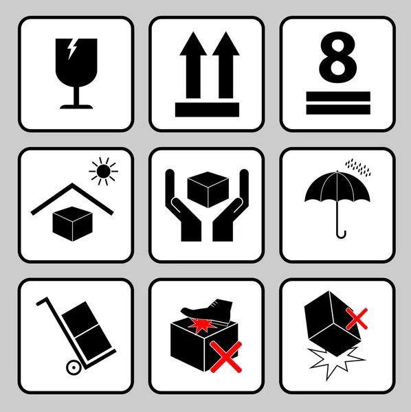 Zorg pictogram verpakking symbolen — Stockvector