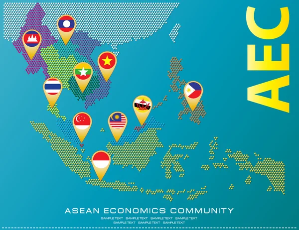 Mapa de la ASEAN ilustración estilo punteado — Vector de stock