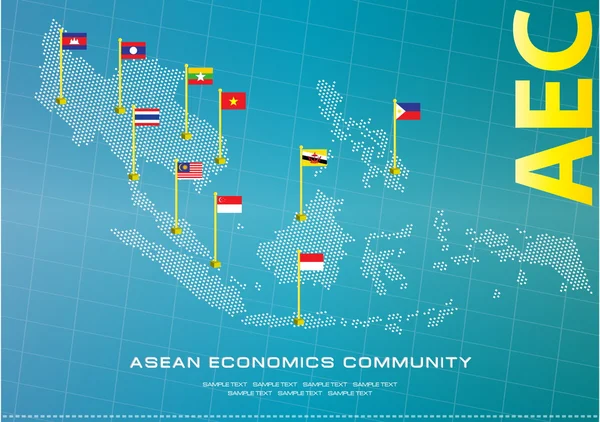 ASEAN kaart bezaaid stijl illustratie — Stockvector