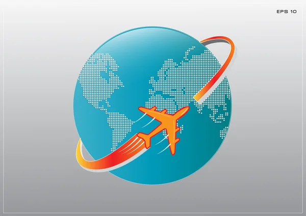 Ilustración del avión alrededor del mapa de la Tierra — Vector de stock