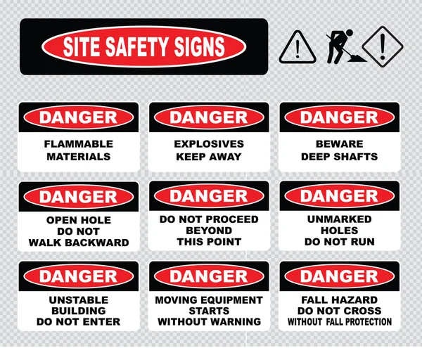 Conjunto de señales de seguridad del sitio — Vector de stock