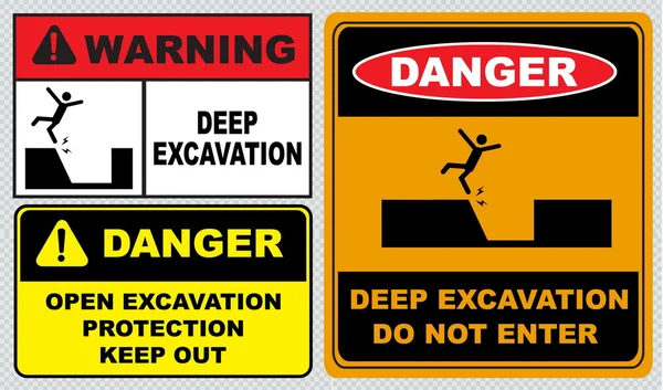 Deep excavation warning sign — Stock Vector