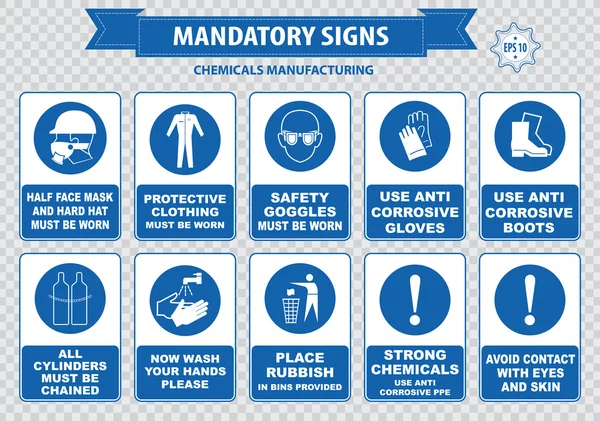 Chemical manufacturing warning signs — Stock Vector