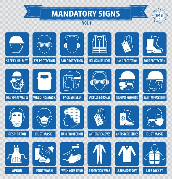 Mandatory signs, construction  safety  icons — Stock Vector