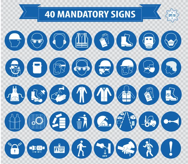 Mandatory, construction safety  icons — Stock Vector