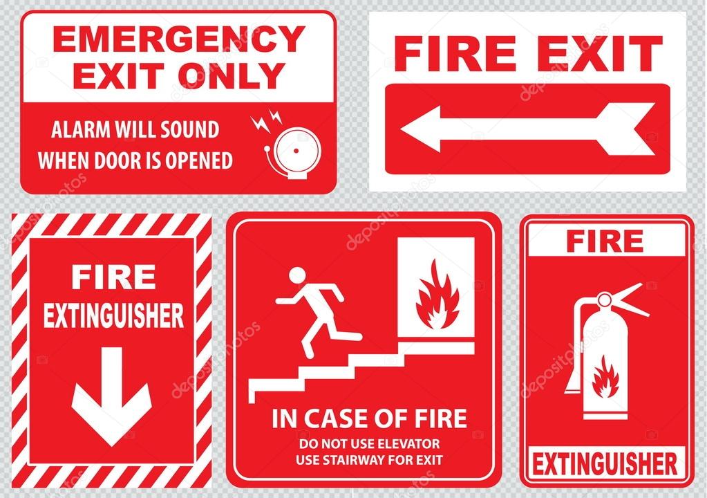 fire warning signs set