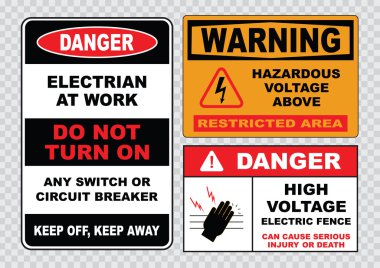 high voltage or electrical safety signs clipart
