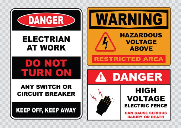 Panneaux de sécurité haute tension ou électriques — Image vectorielle