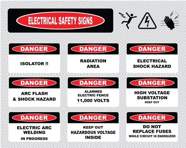 Electrical safety signs set — Stock Vector
