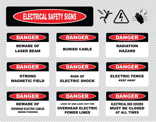 Varovné signály elektrické bezpečnosti. — Stockový vektor