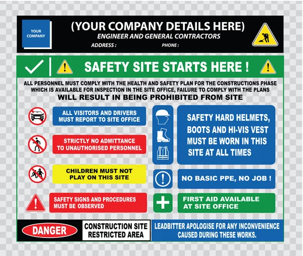 Przemysłowe, budowa witryny znaki bezpieczeństwa — Wektor stockowy