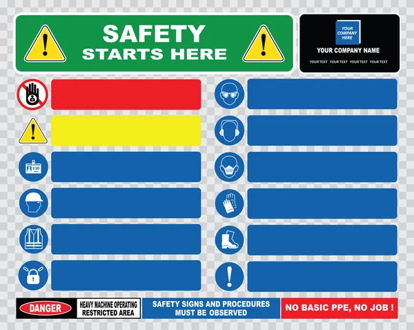 Señalización de seguridad industrial, en obra — Vector de stock