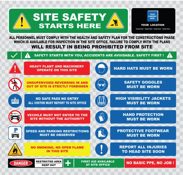 Señalización de seguridad industrial, en obra — Vector de stock