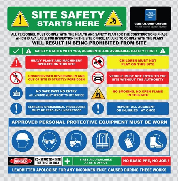 Industrial, construction  site safety signs — Stock Vector
