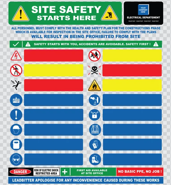 Site emniyet elektrik işaretleri — Stok Vektör