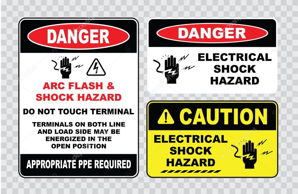 high voltage or electrical safety signs — Stock Vector
