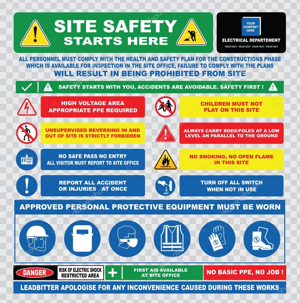 Industrial, construction  site safety signs