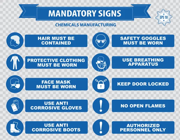 Chemicals Manufacturing Mandatory Signs — ストックベクタ