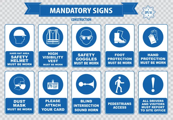 Mandatory signs, construction health, safety signs — Stock Vector