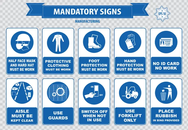 Mandatory signs, construction health, safety signs — Stock Vector