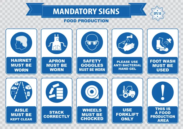 Signos obligatorios de producción de alimentos — Vector de stock