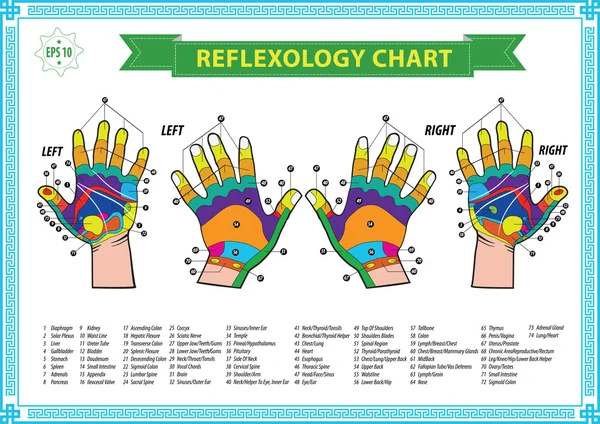 Tableau de réflexologie des pieds et des mains — Image vectorielle