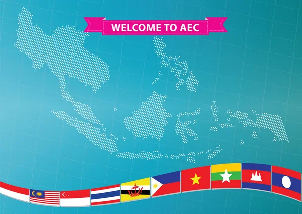 Vlag van de ASEAN met kaart van de wereld — Stockvector