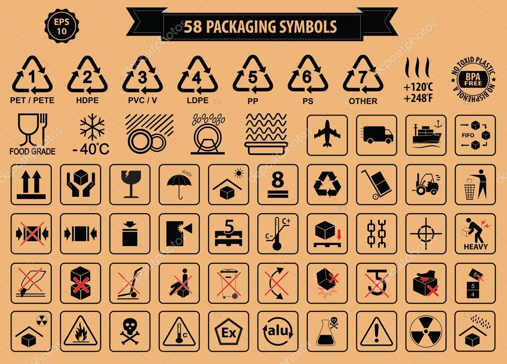 Set Of Packaging Symbols (this Side Up, Handle With Care, Fragile, Keep  Dry, Keep Away From Direct Sunlight, Do Not Drop, Do Not Litter, Use Only  The Trolley, Use Fifo System, Max