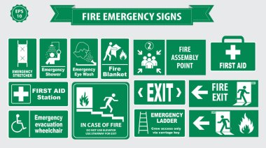 Green Fire Emergency signs clipart