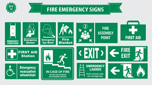 Green Fire Emergency signs — Stock Vector