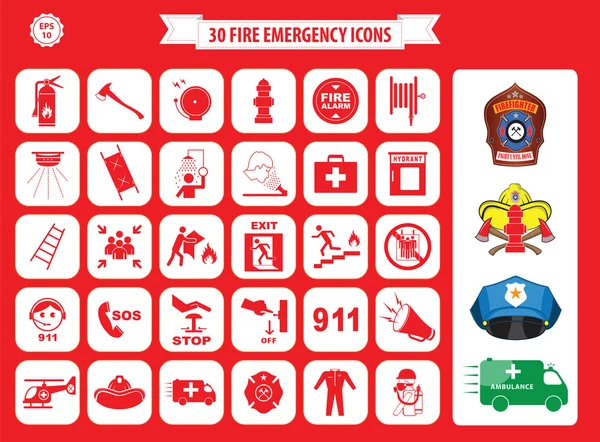 Ensemble d'icônes d'urgence incendie — Image vectorielle