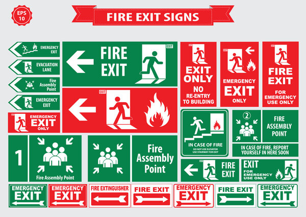 Set of emergency exit signs