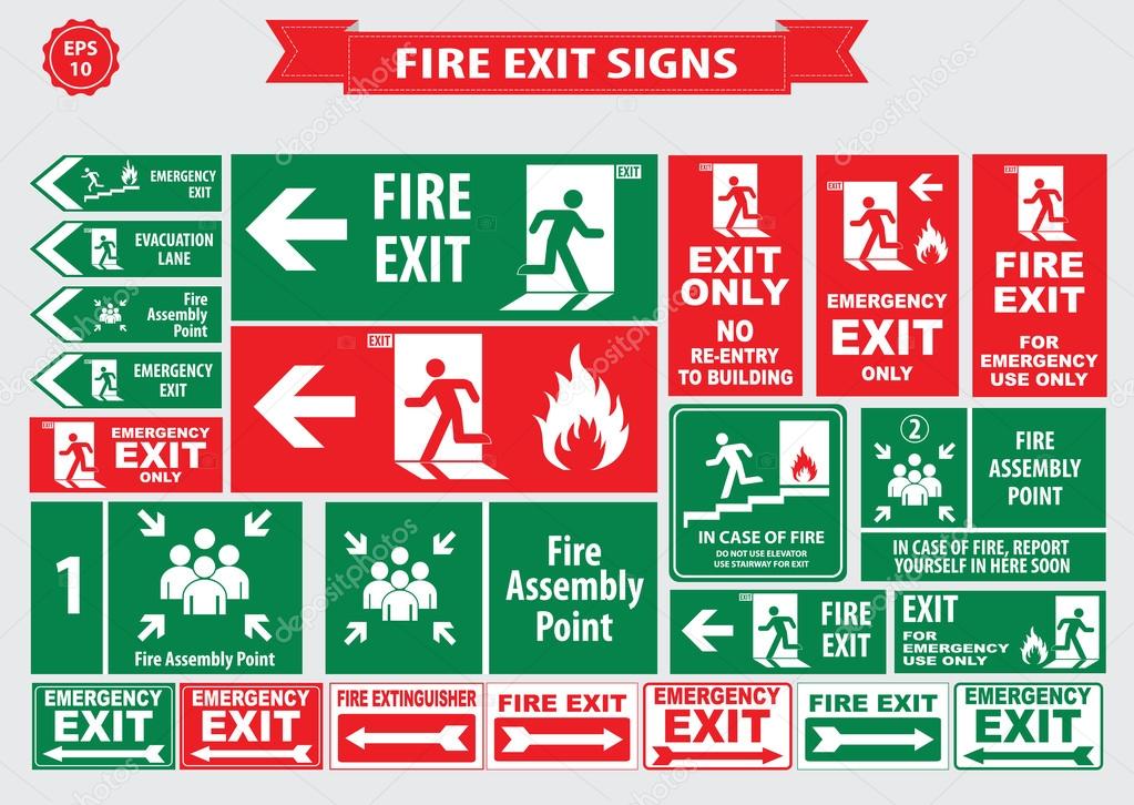 Set of emergency exit signs