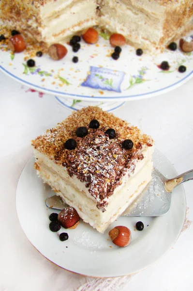 Layered cake with nuts and chocolate — Stock Photo, Image