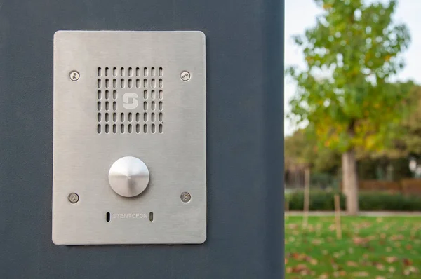 metal security call button in the park on a pole