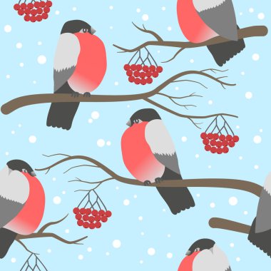 Dallarında yaban mersini böğürtlenleri olan ispinozlarla kusursuz bir kış deseni.