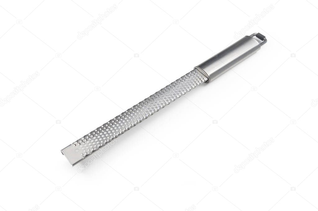 Stainless steel fine grater isolated on white background.