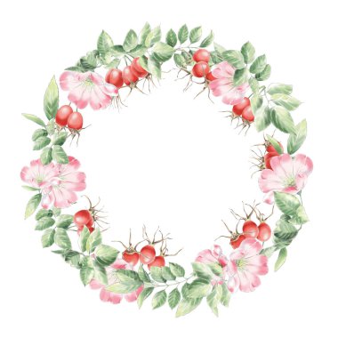 Çaya isim vermek için gül çerçevesi, çelenk gül kalçası hediye çeki, çiçek, böğürtlen çizimi..