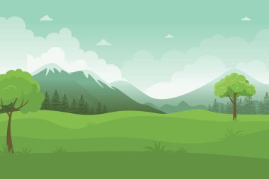 Doğa manzara vektörü çizimi, düz stilli basit ve modaya uygun