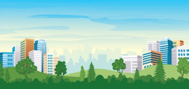 Modern kentsel manzara vektör çizimi. Manzara parkı manzarasından şehir manzarası