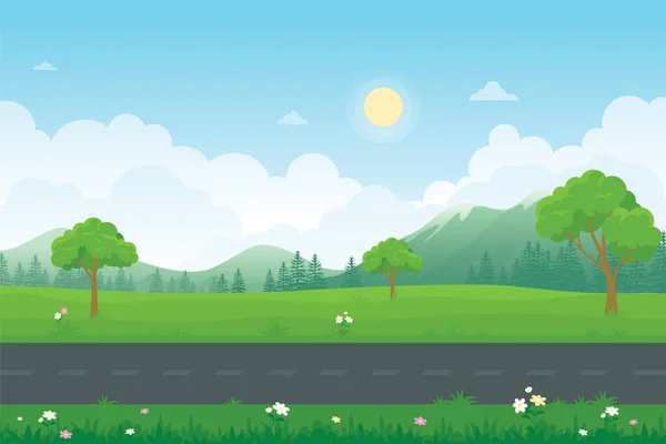 Hermoso Paisaje Natural Vector Paisaje Ilustración Simple Moda Con Estilo — Vector de stock